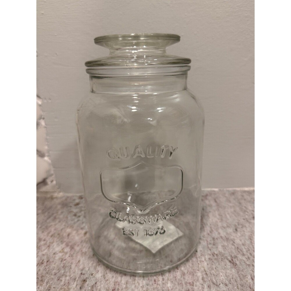 Clear Glass Pantry Storage Jar with Lid 50oz Quality Glassware EST 1876 Embossed